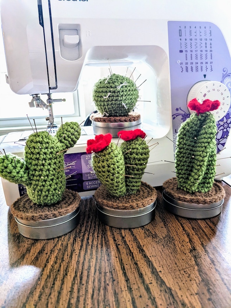 Cactus pin cushion and storage container for sewing