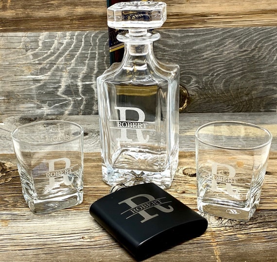 Engraved Whiskey Decanter Set