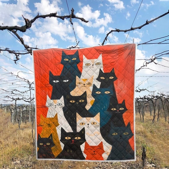 Vintage Cartoon Cats Quilt Set