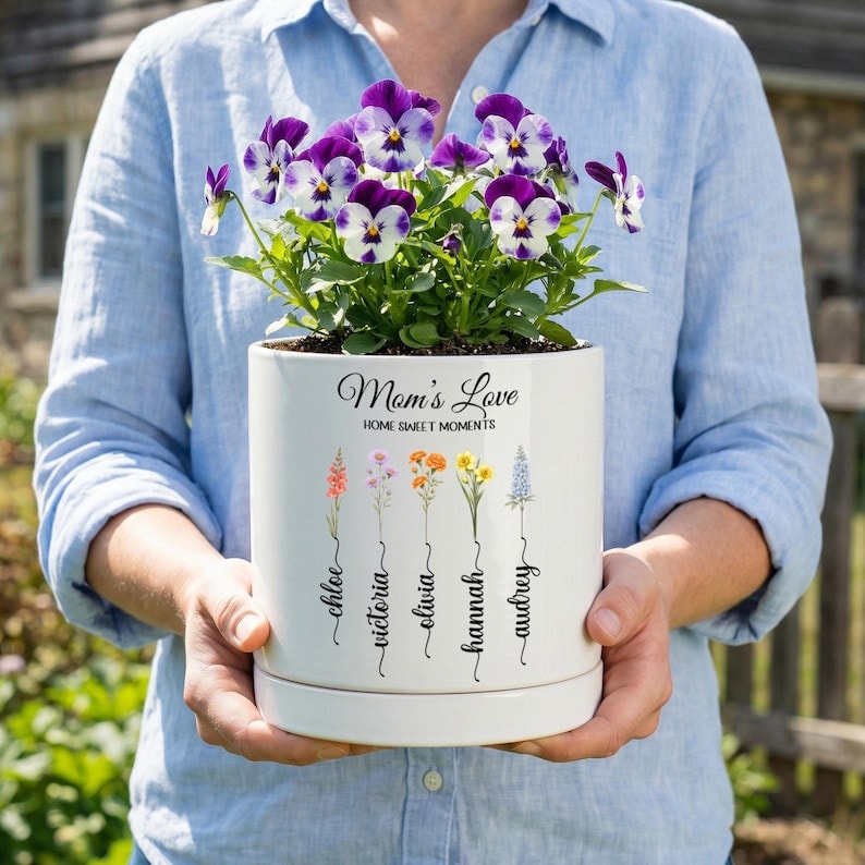 Personalized Birth Flower Ceramic Pot
