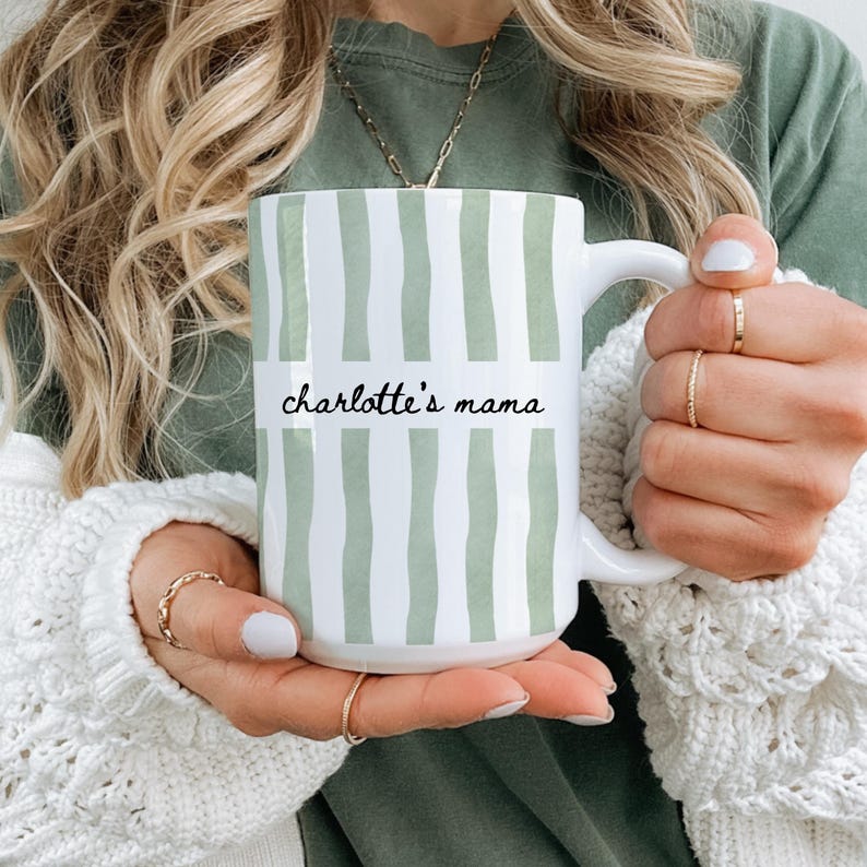 New Mom Mug: Custom Stripe Coffee Cup