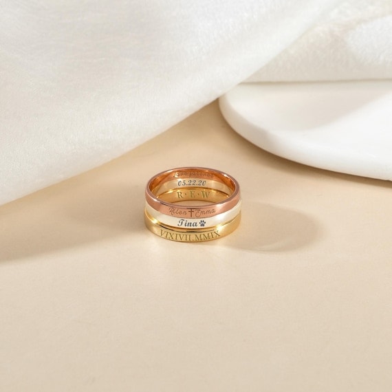 Dainty Engraved Stacking Name Ring