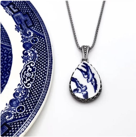 Blue Willow China Sterling Silver Necklace