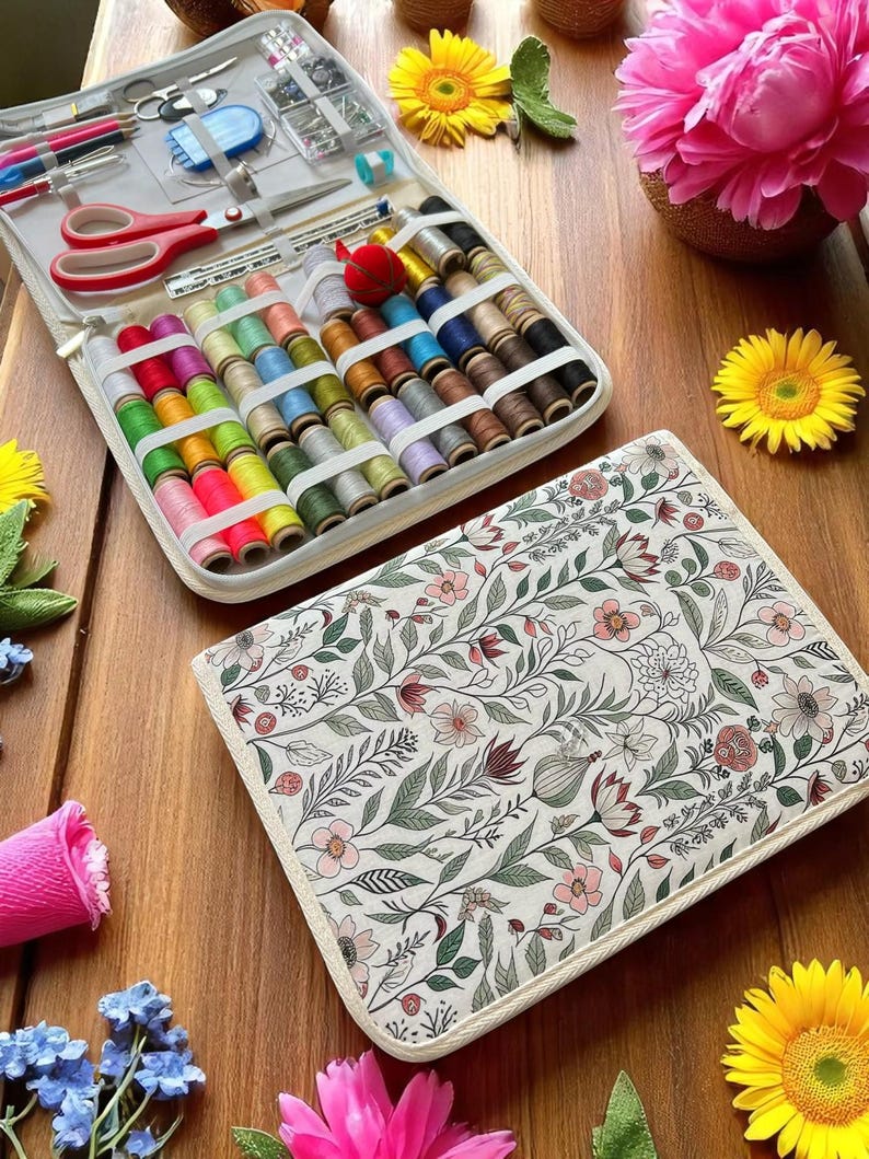 Complete Sewing Kit in Floral Case