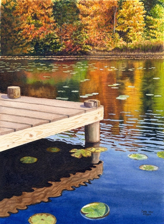 Autumn Lake Watercolor Art Print