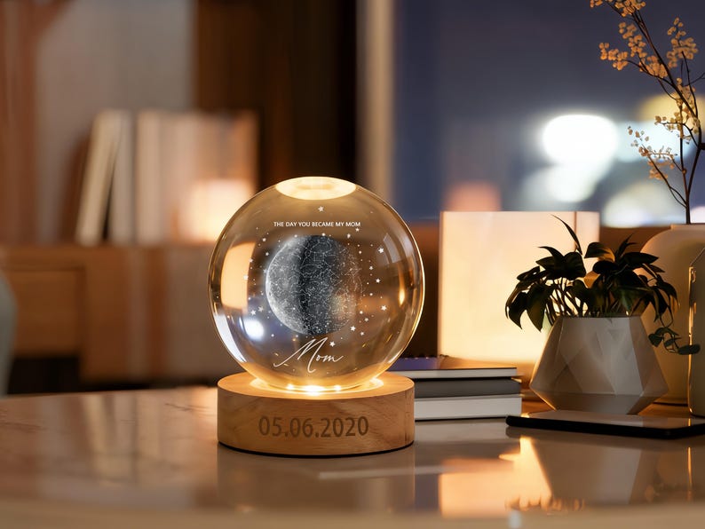 Custom Moon Phase & Star Map Crystal Ball Light