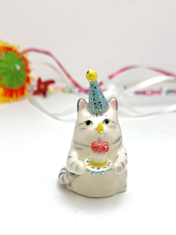 Ceramic Cat Birthday Figurine