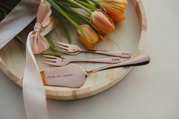 Hand Stamped Copper Cake Server Set