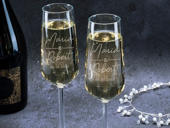 Engraved Champagne Flutes Set of 2